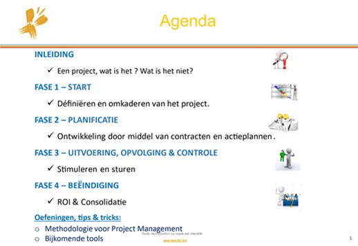 Project management - agenda van de opleiding
